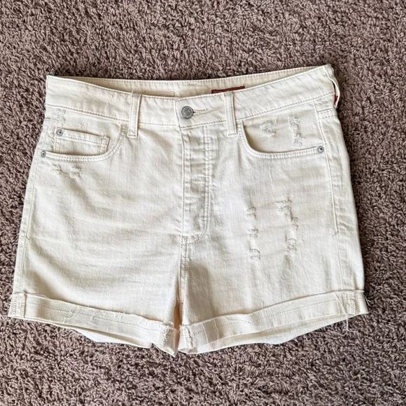 Anthropologie Pilcro Cream Button Fly High Rise Distressed Jean Shorts Waist 29 - Picture 7 of 13